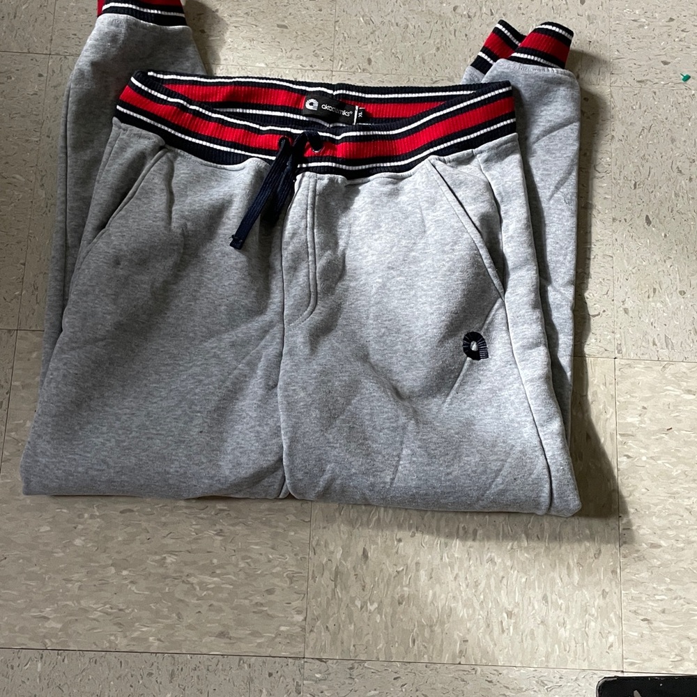 Akademiks Mens Gray Sweatpants with Red and Black Striped Waistband XL Joggers